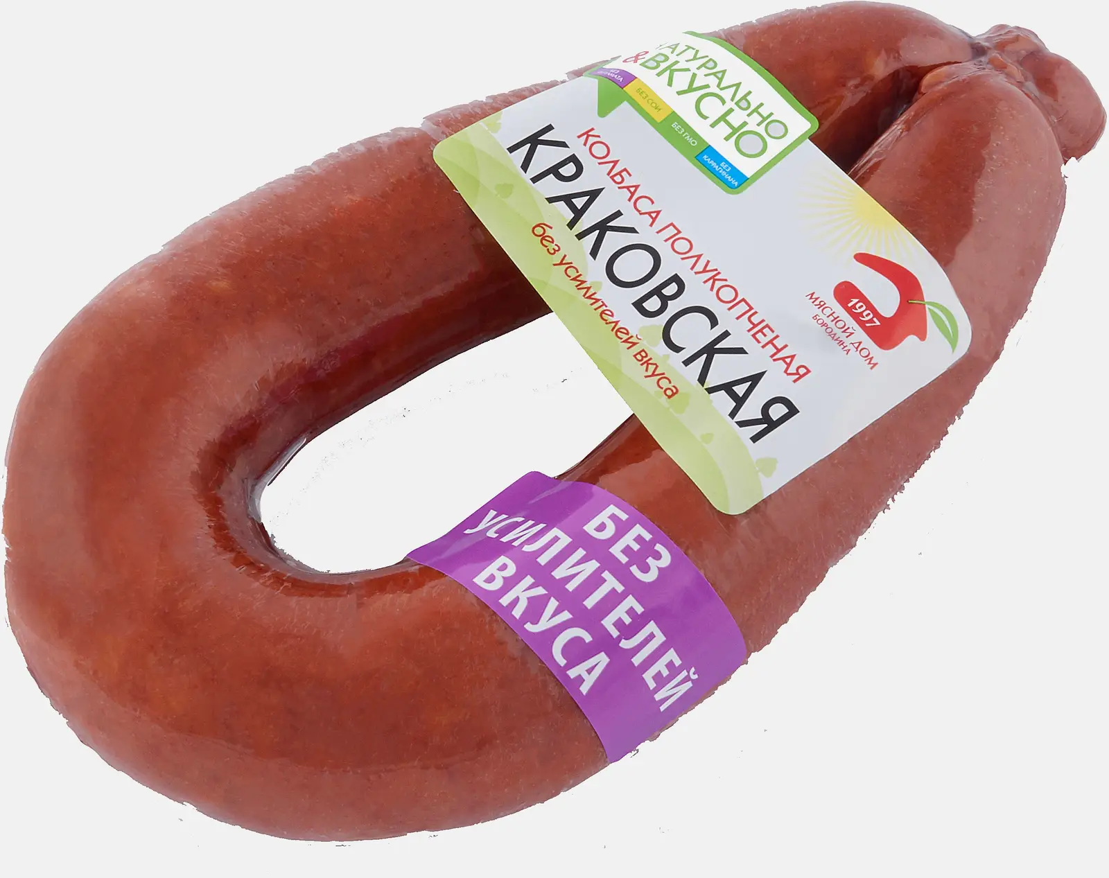 Изображение товара Колбаса полукопченая Мясной Дом Бородина Краковская 400 г вкусная натуральная