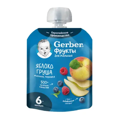 Изображение товара Пюре детское Gerber яблоко-груша-малина-черника с 6 месяцев 90г