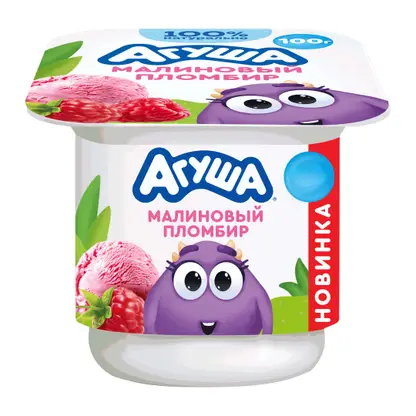 Изображение товара Творожок детский со вкусом Малиновый пломбир с 12 месяцев Агуша 100г