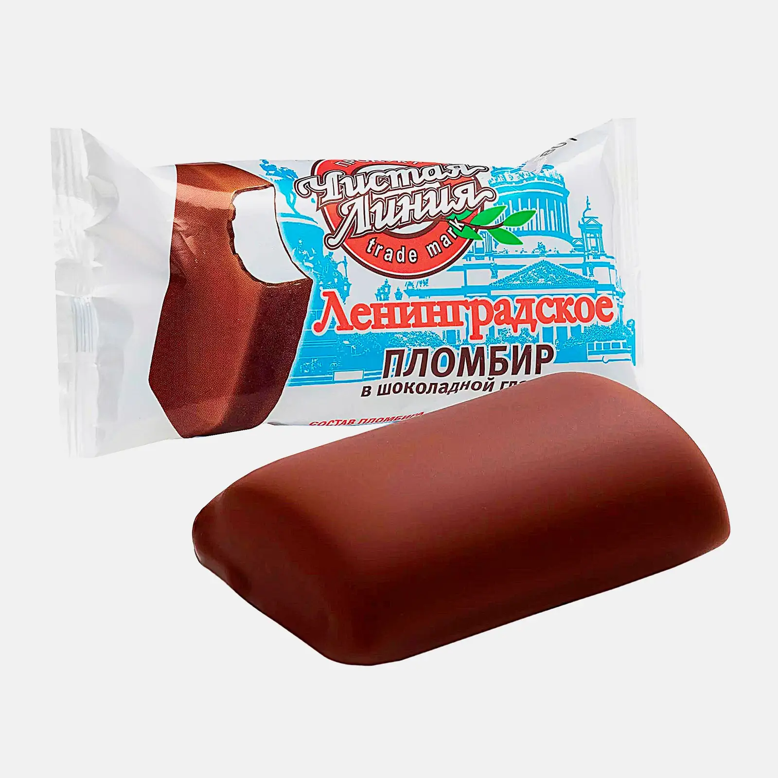 Изображение товара Мороженое Чистая линия Ленинградское пломбир ванильный в шоколадной глазури 80г