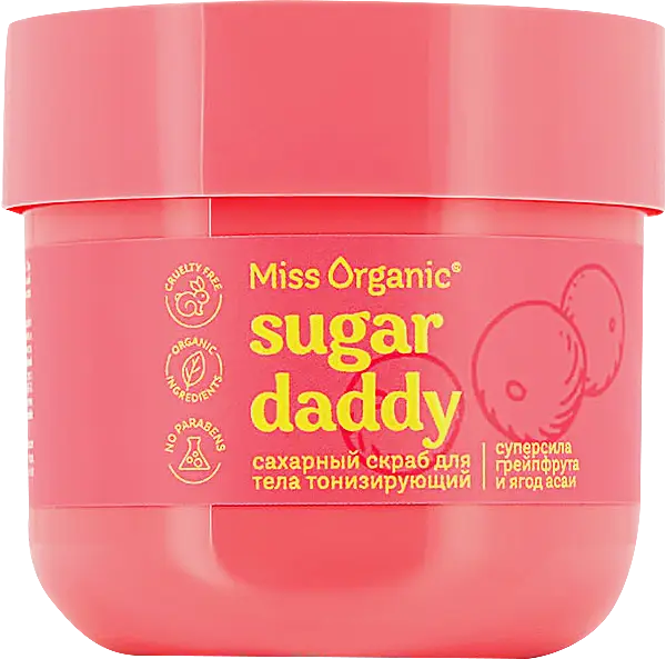 Скраб для тела Miss Organic сахарный тонизирующий супер сила грейпфрута и ягод асаии 140мл