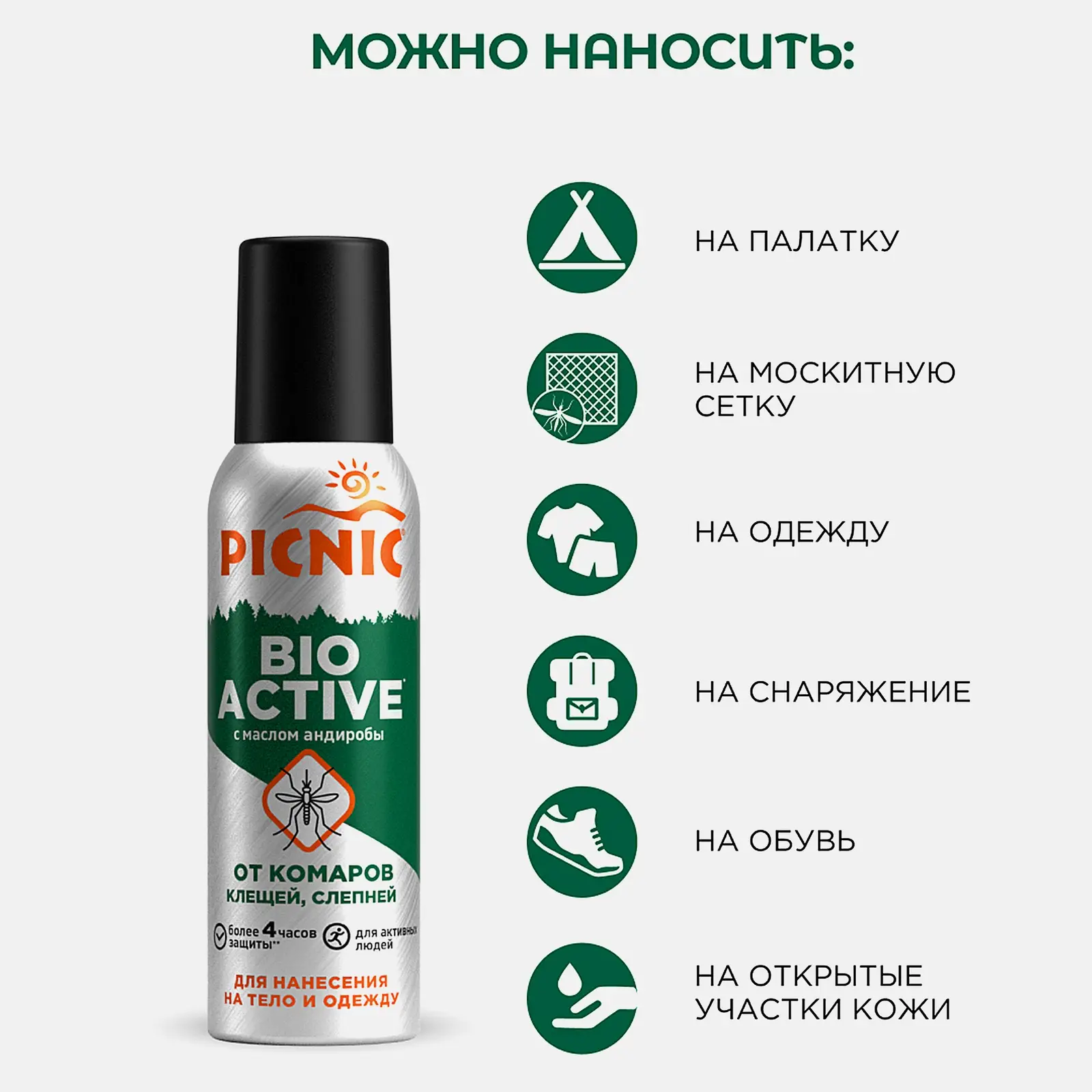 Средство от комаров и клещей спрей для тела Picnic Bio Active 125мл - фото 5