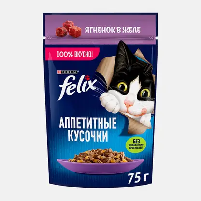 Влажный корм для кошек Аппетитные кусочки с ягненком в желе Felix 75г