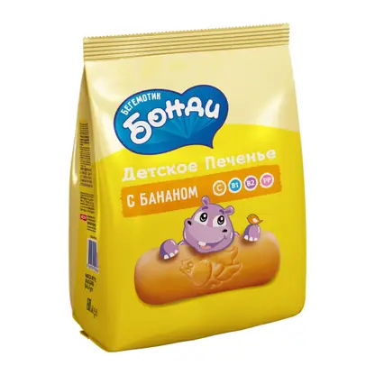 Изображение товара Печенье детское с бананом Бегемотик Бонди 180г