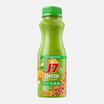 Продукт питьевой J7  Смузи Киви-Ананас -Манго-Яблоко-Банан со злаками и витаминами 300мл