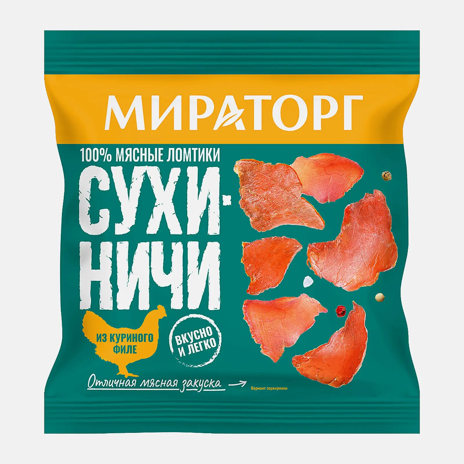 Изображение товара Снеки сухиничи Мираторг из куриного филе 40г натуральные мясные чипсы