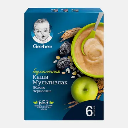 Каша Gerber Мультизлаковая с яблоком и черносливом безмолочная 180г