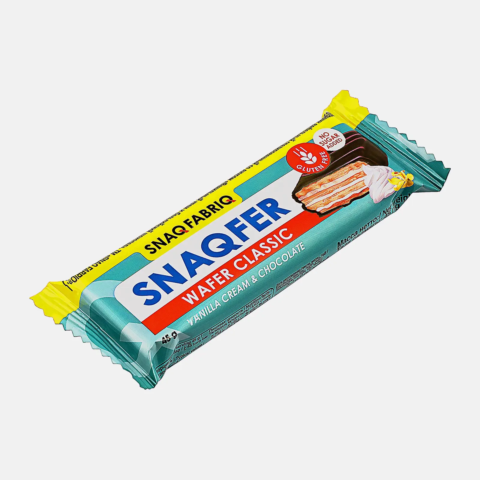 Батончик Snaq Fabriq вафельный глазированный со вкусом ванильного крема и бельгийского шоколада без сахара 45г
