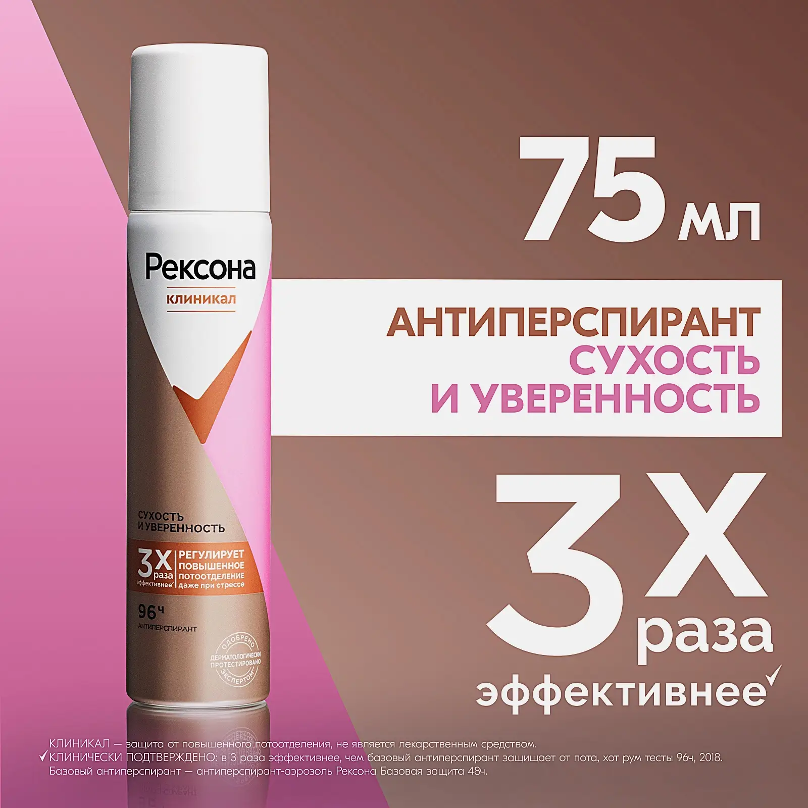 Антиперспирант Рексона Клиникал Сухость и уверенность аэрозоль 75мл