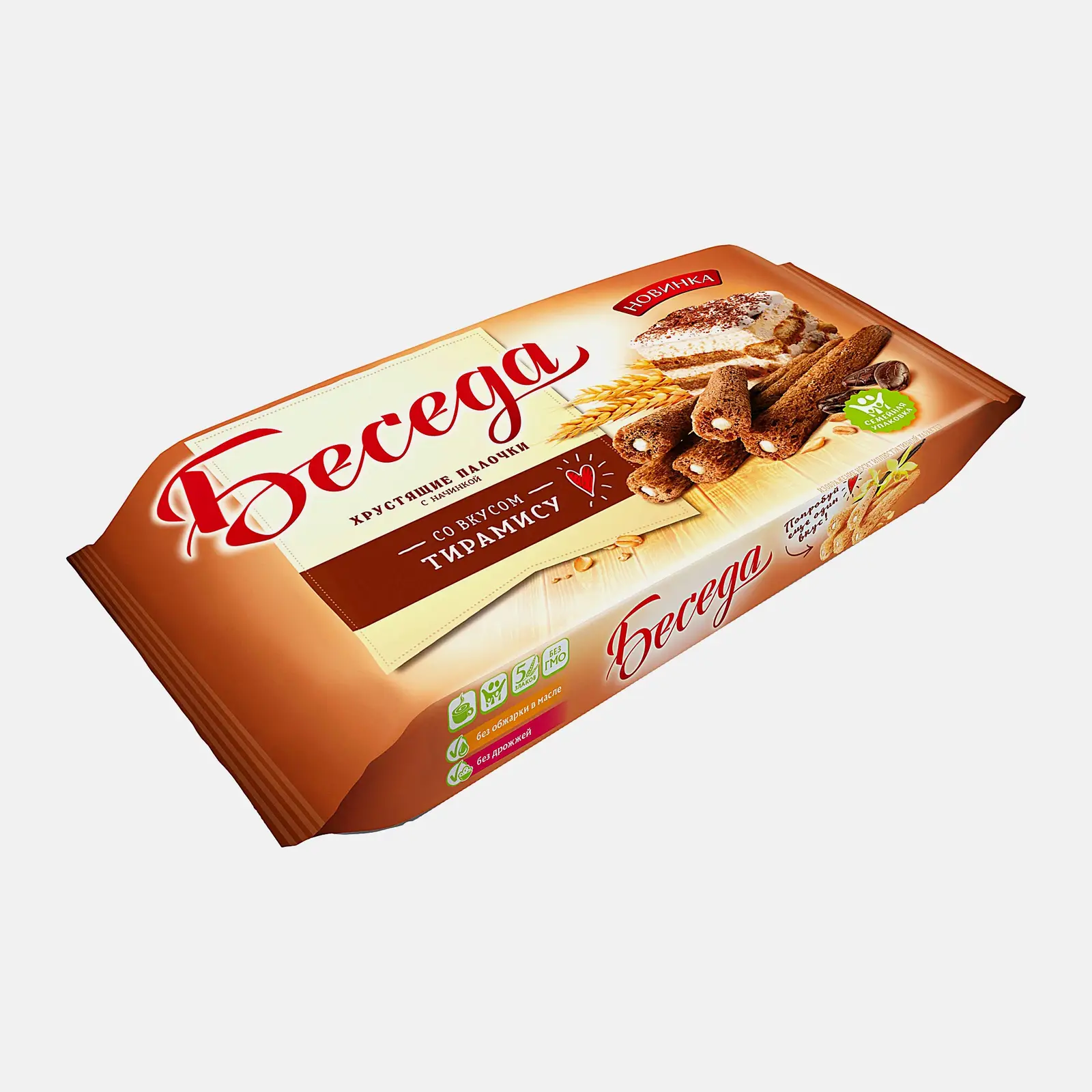 Изображение товара Палочки хрустящие вкус тирамису Беседа 180г воздушные с какао и начинкой