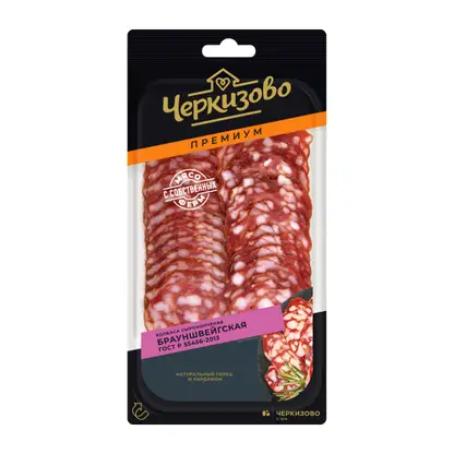 Изображение товара Колбаса Черкизово Премиум Брауншвейгская сырокопченая нарезка 85г