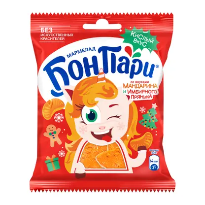 Изображение товара Мармелад жевательный со вкусом мандарина и имбирного пряника Бон Пари 100г
