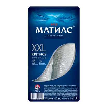 Изображение товара Сельдь Матиас филе отборное деликатесное ХХL 300г Изображение товара Сельдь Матиас филе отборное деликатесное ХХL 300г
