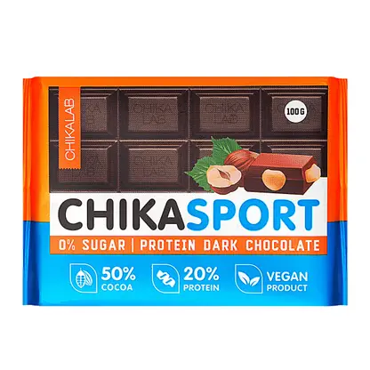 Изображение товара Темный шоколад с фундуком Chikalab 100 г - протеиновый, без белого сахара
