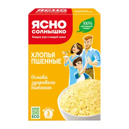 Изображение товара Хлопья пшенные Ясно Солнышко 375г - натуральный продукт для завтрака и гарнира