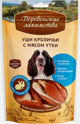 Лакомство для собак уши кролика с мясом утки Деревенские Лакомства 90г