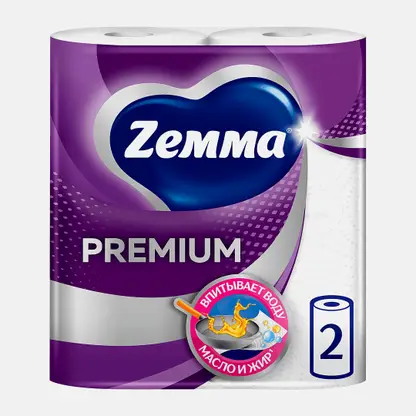 Бумажные полотенца белые Премиум Zemma 2 рулона 2 слоя