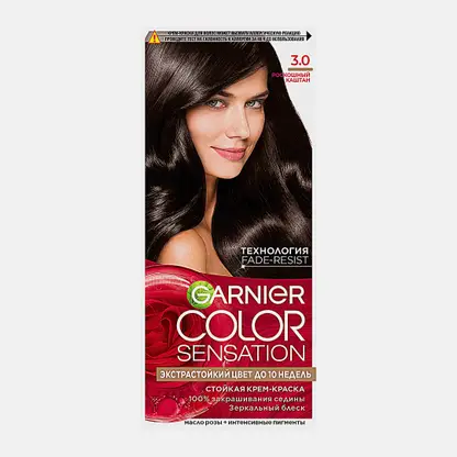 Стойкая крем-краска для волос Garnier Color Sensation Роскошь цвета оттенок 3.0 Роскошный каштан 100мл