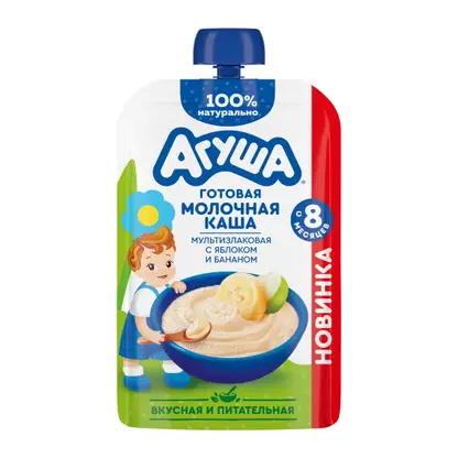 Изображение товара Молочная детская каша мультизлаковая с яблоком и бананом Агуша 100г