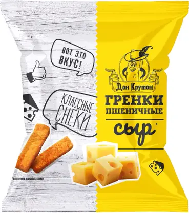 Изображение товара Гренки Дон Крутон пшеничные Сыр 55г - хрустящая закуска из высококачественного хлеба