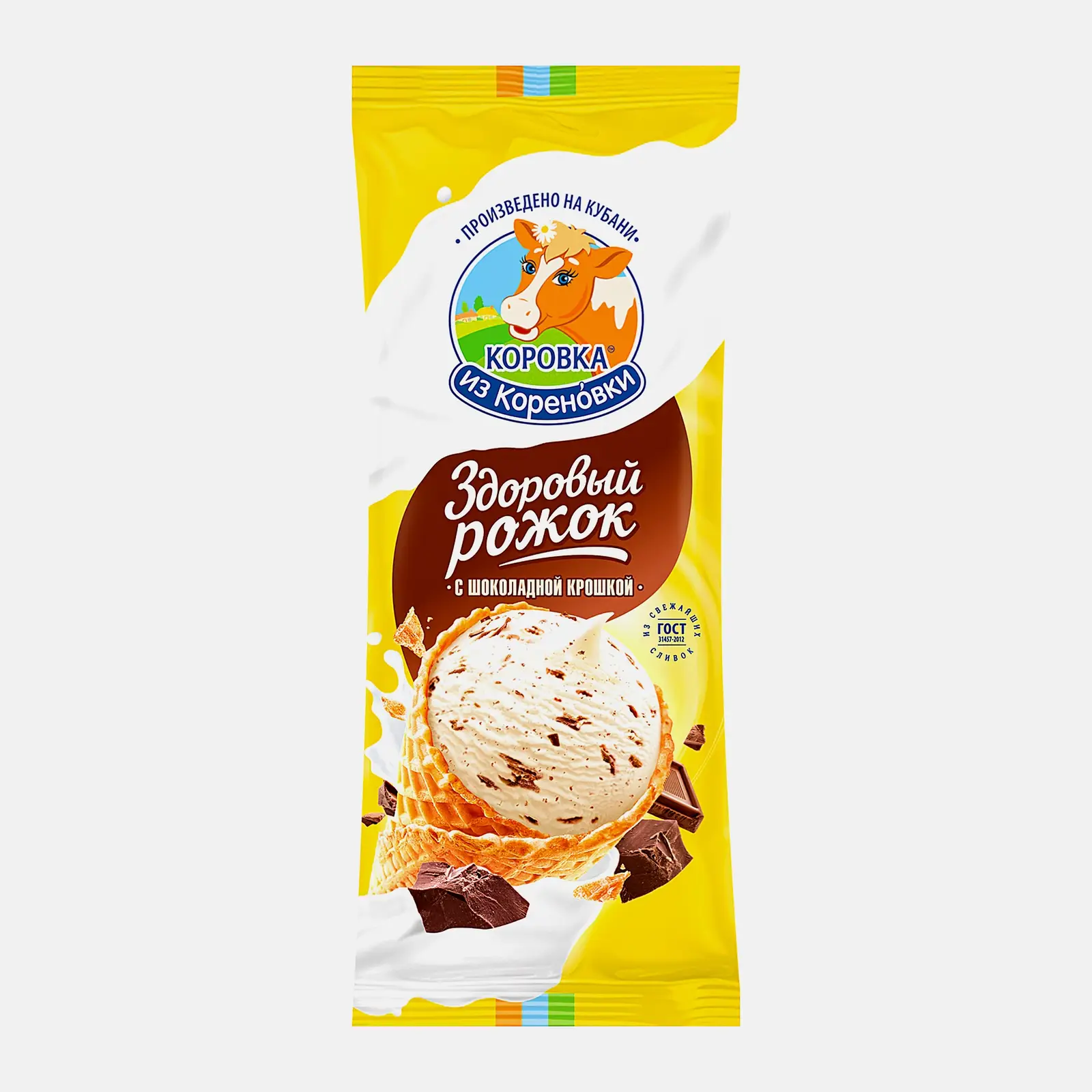 Изображение товара Мороженое Коровка из Кореновки пломбир с шоколадной крошкой рожок 120г