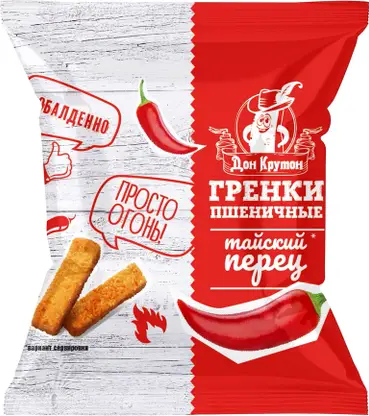 Изображение товара Гренки Дон Крутон Тайский перец пшеничные 55г хрустящий снек