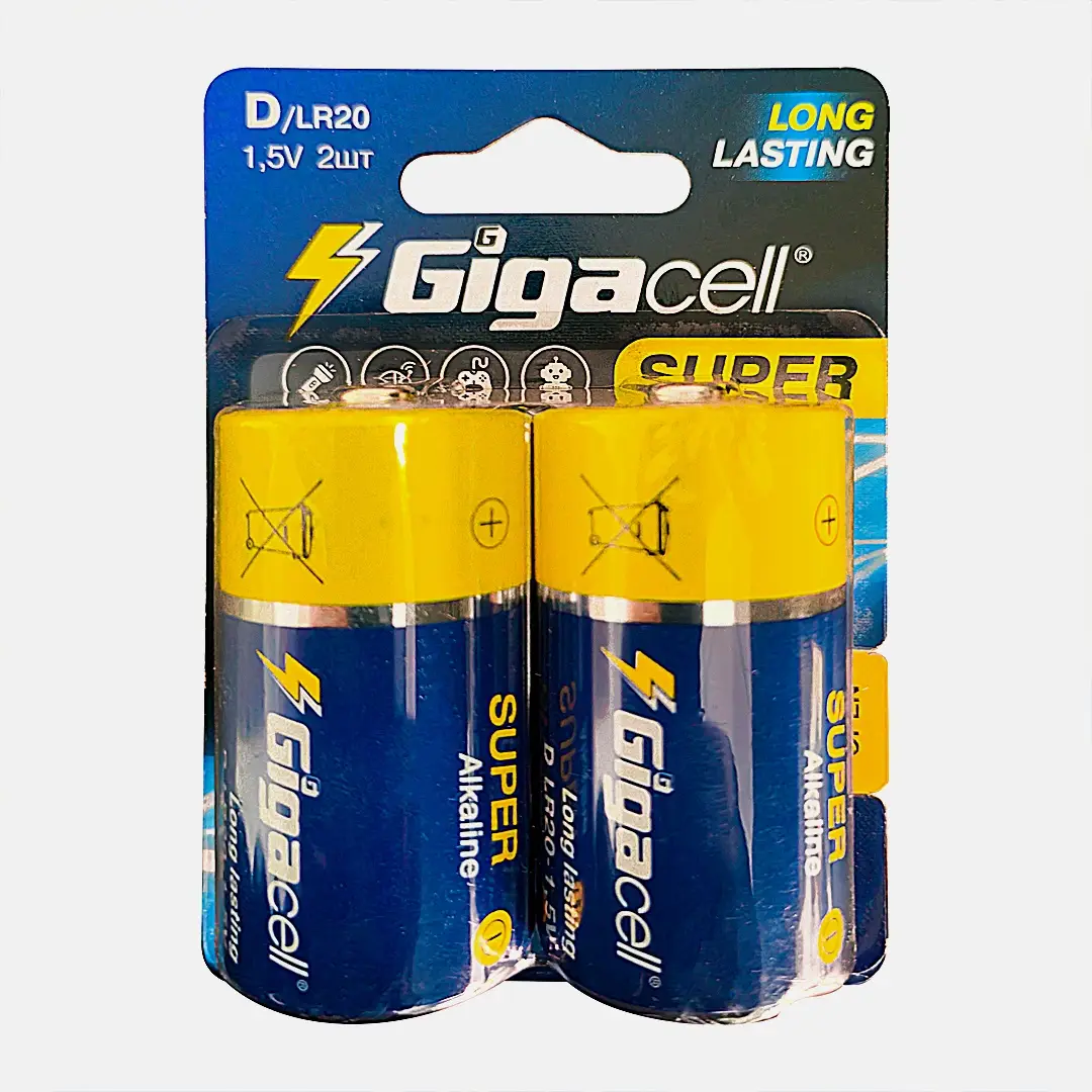 Батарейки Gigacell алкалиновые LR20 тип D 2шт
