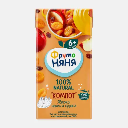 Компот ФрутоНяня из яблок изюма и кураги 200мл