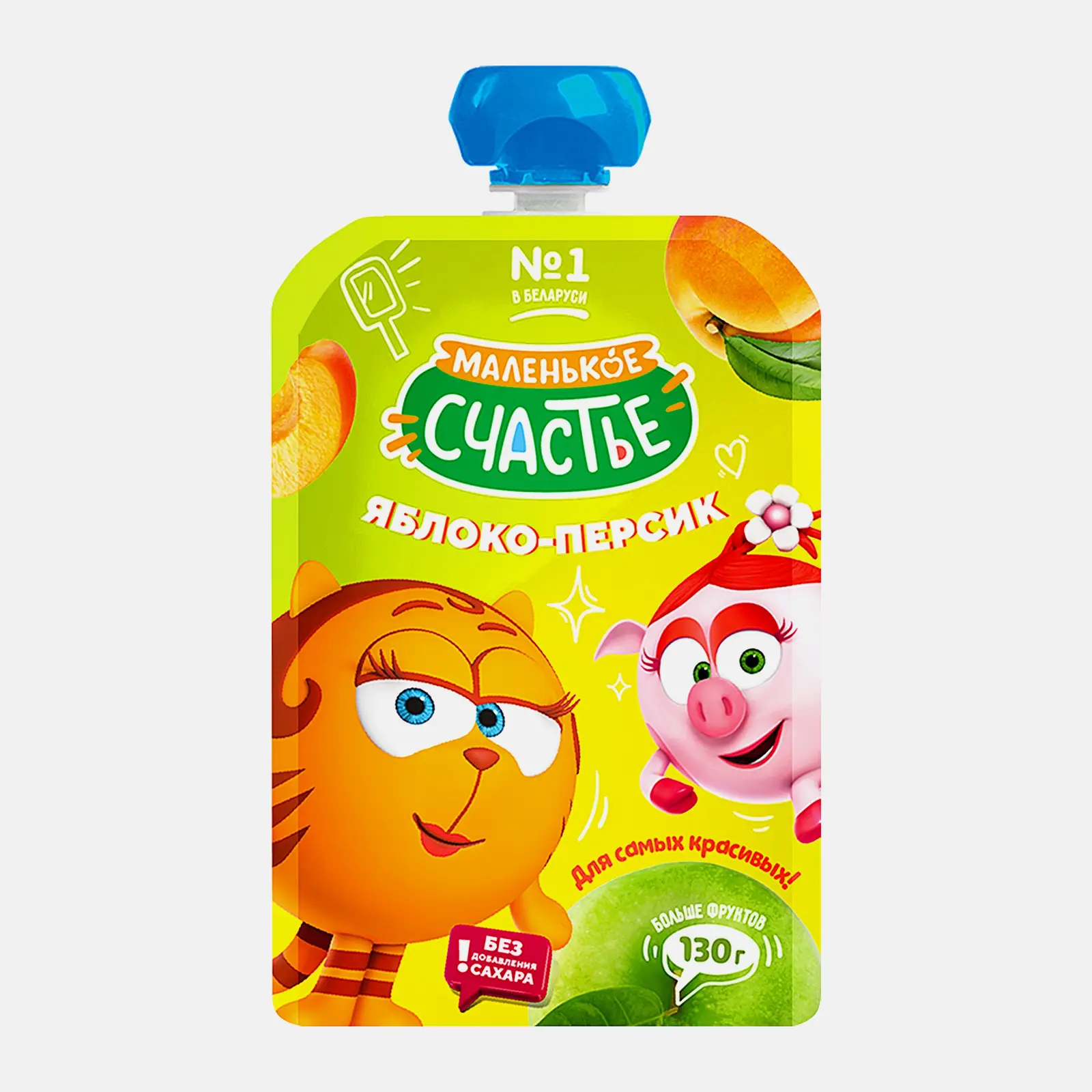 Изображение товара Пюре детское Маленькое счастье Смешарики Яблоко-персик с 5 мес 130г