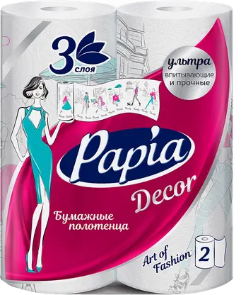 Бумажные полотенца Papia Decor белые 3 слоя 2 рулона