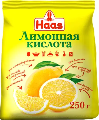 Изображение товара Кислота лимонная Haas 250г для кулинарии и быта