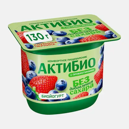 Биойогурт Актибио клубника-черника без сахара 3.0% 130г