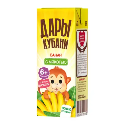 Изображение товара Нектар Дары Кубани банановый с мякотью 200мл Изображение товара Нектар Дары Кубани банановый с мякотью 200мл