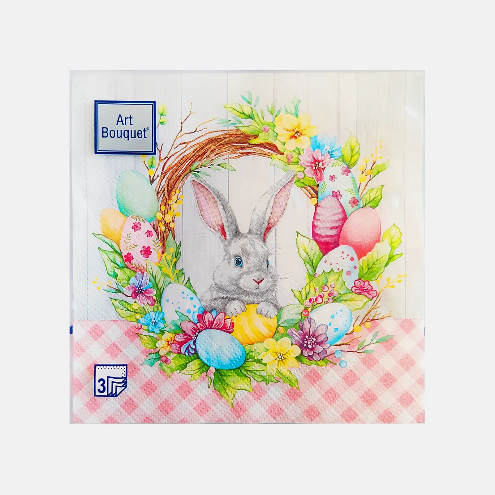 Салфетки Bonquet Art Пасхальный венок с кроликом 3 слоя 33*33см 20шт