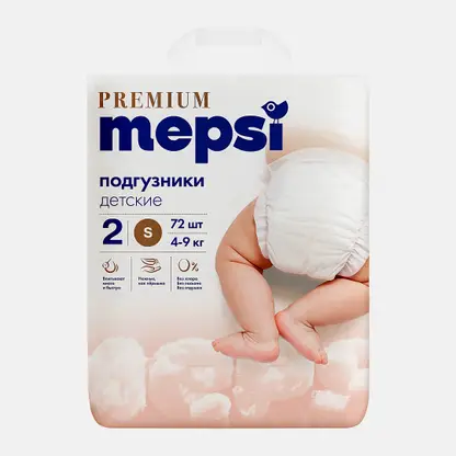 Подгузники для детей S 4-9кг Mepsi Premium 72шт