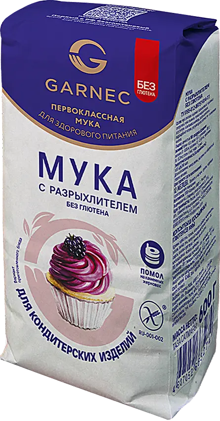 Мука с разрыхлителем для кексов без глютена Garnec 600г