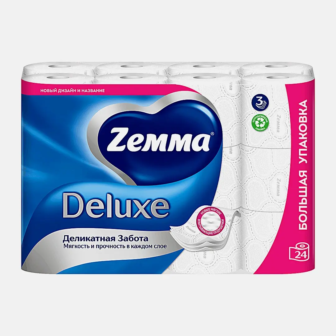 Туалетная бумага Белая Deluxe Zemma 24 рулона 3 слоя - фото 2