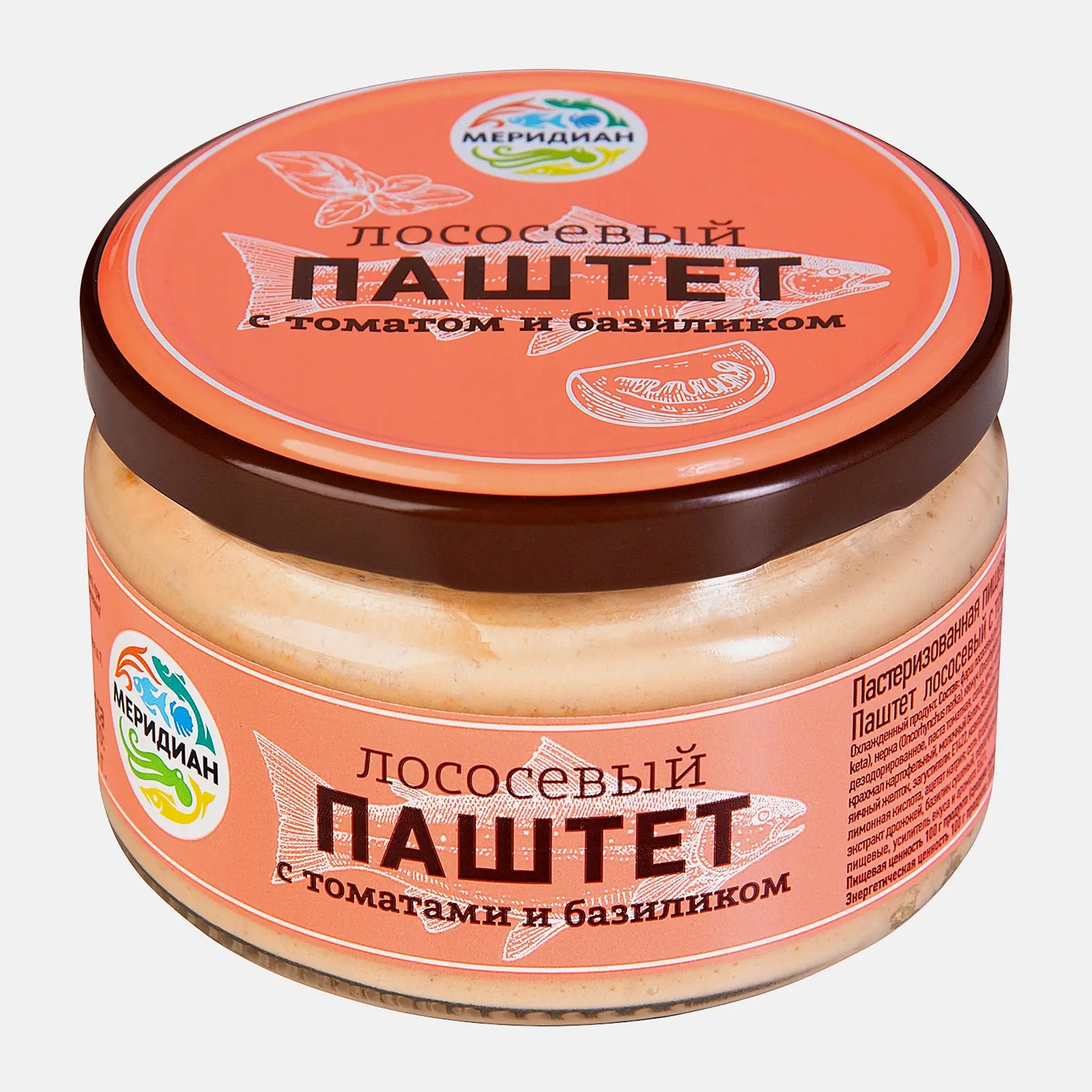 Изображение товара Паштет Меридиан лососевый с томатами и базиликом 200г