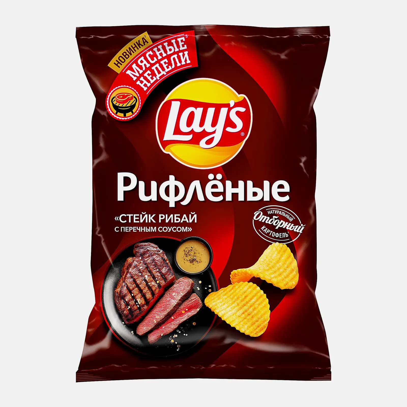 Изображение товара Чипсы Lays Картофельные рифленые Стейк с перечным соусом 140г закуска