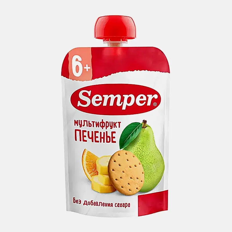 Пюре мультифруктовое с печеньем с 6 месяцев Semper 100г