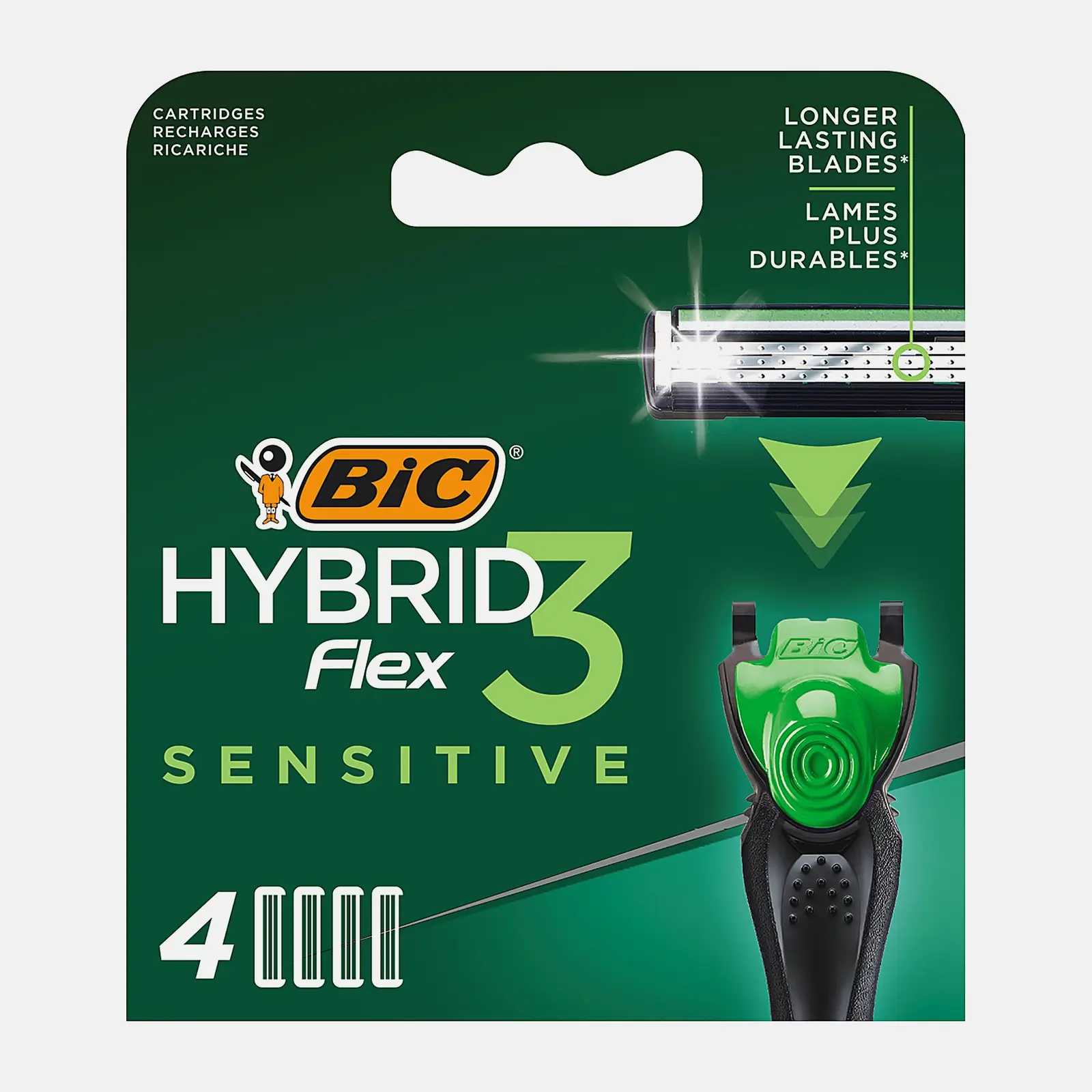 Сменные кассеты для мужской бритвы BIC Hybrid 3 Flex Sensitive 3 подвижных лезвия 4шт