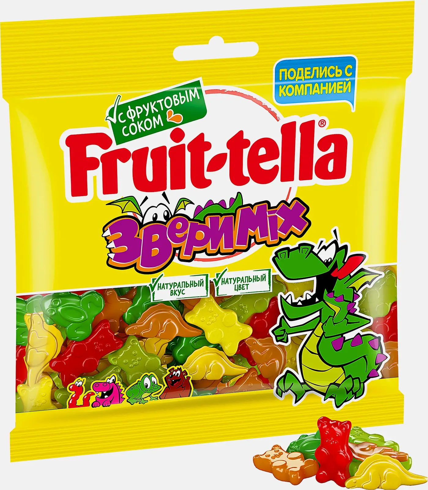 Изображение товара Жевательный мармелад Fruittella Zveri Mix Fruit-Tella 150г - натуральный фруктовый вкус и яркий диз