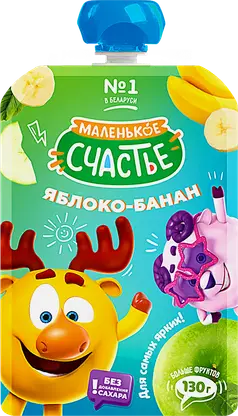 Пюре детское Маленькое счастье Смешарики Яблоко-банан с 6 мес 130г
