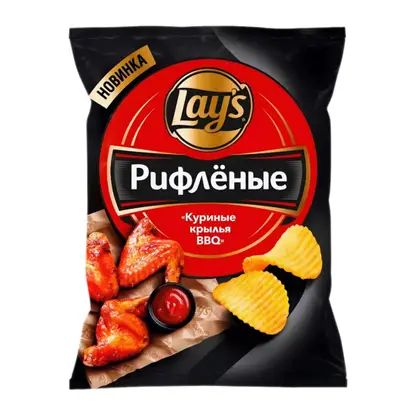 Изображение товара Чипсы рифленые со вкусом куриных крылышек барбекю Lays 105 г
