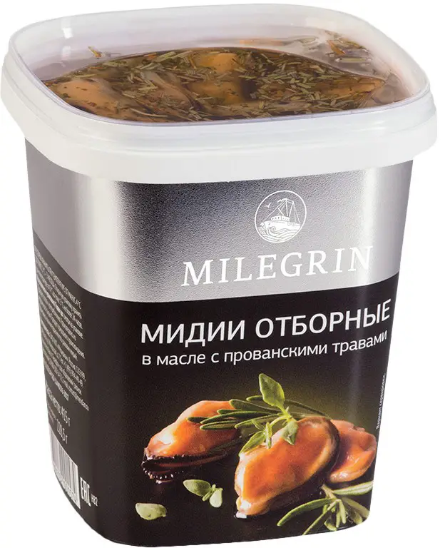 Изображение товара Мидии Milegrin в масле с прованскими травами 415г готовый морепродукт
