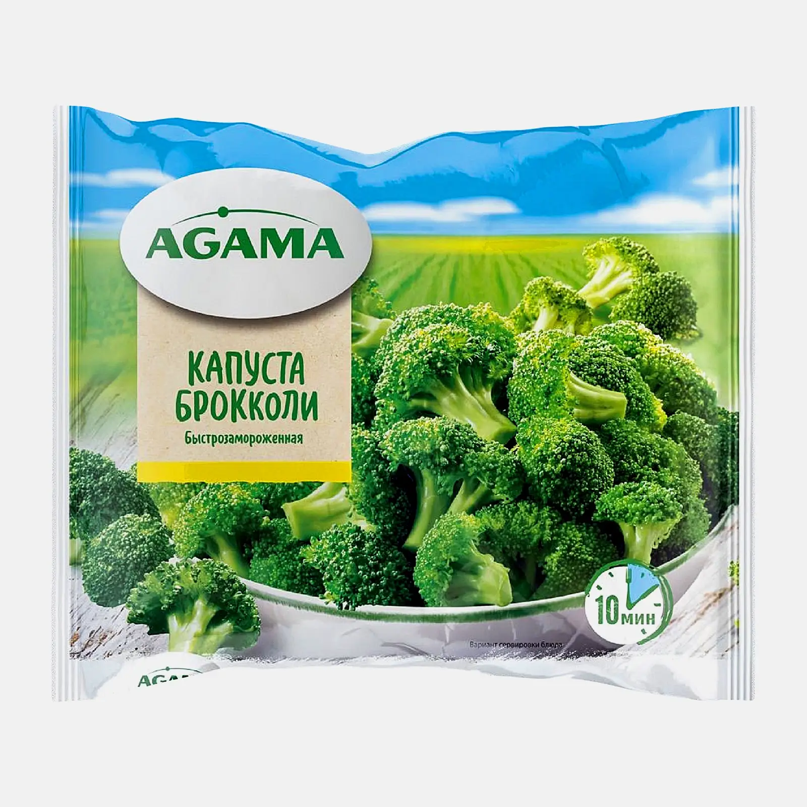 Изображение товара Быстрозамороженная капуста брокколи Agama 400г для полезных блюд и диеты