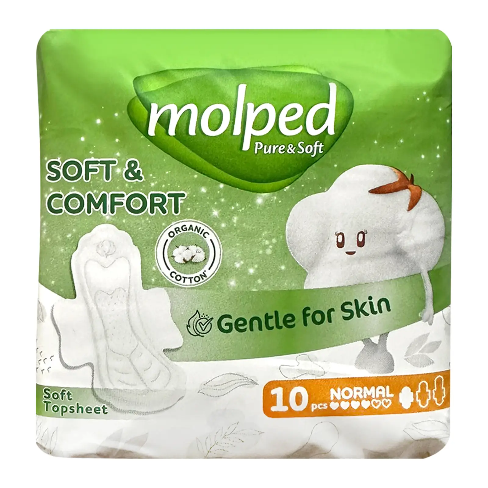 Изображение товара Прокладки Molped Pure&Soft Нормал с органическим хлопком 10 шт