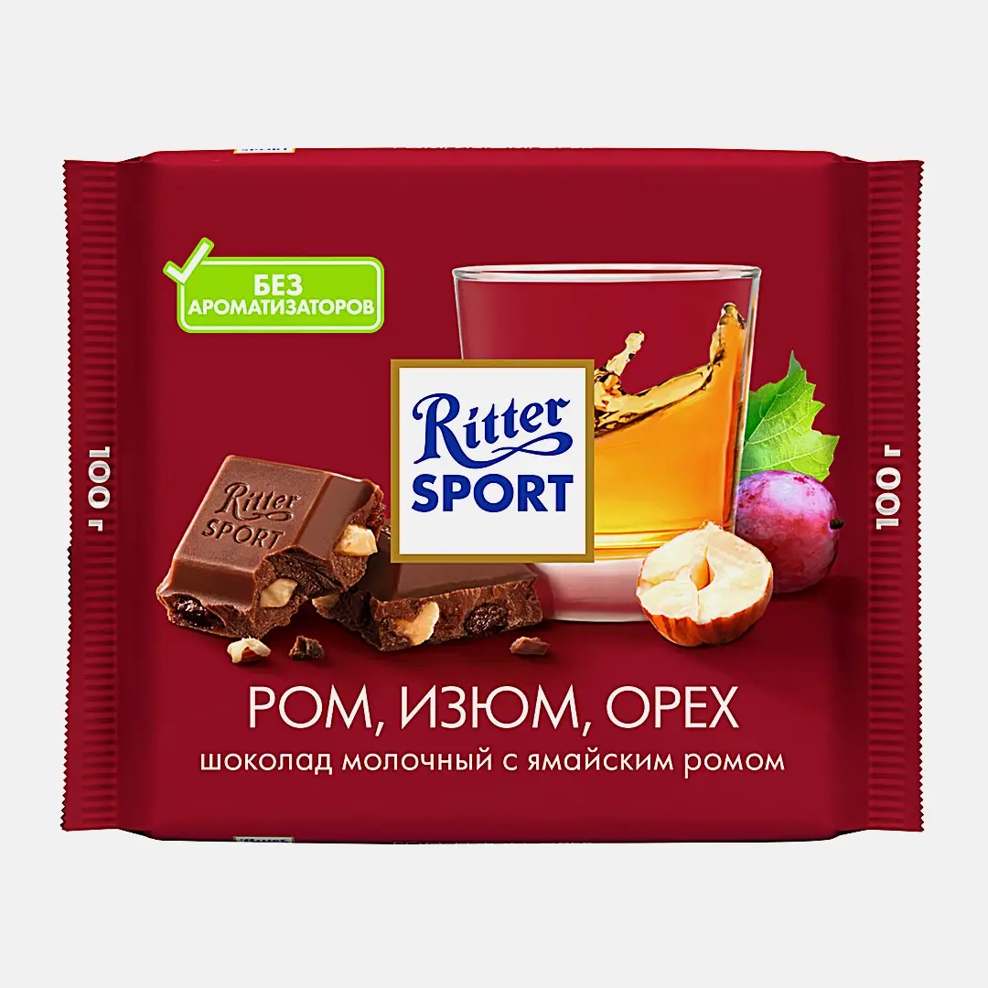 Шоколад Молочный с ромом изюмом и орехами Ritter Sport 100г Шоколад Молочный с ромом изюмом и орехами Ritter Sport 100г