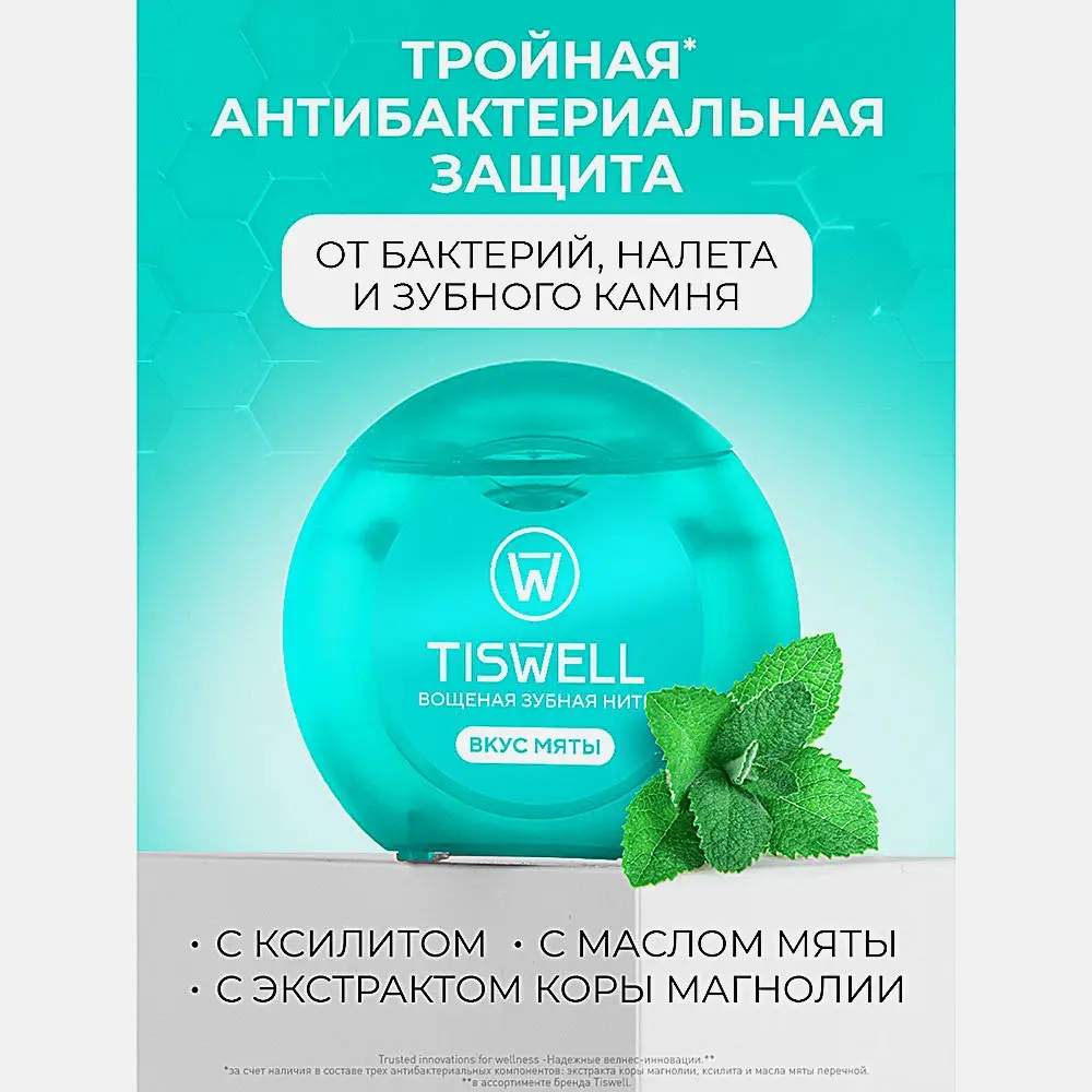 Зубная нить Tiswell вощеная вкус мяты - фото 5