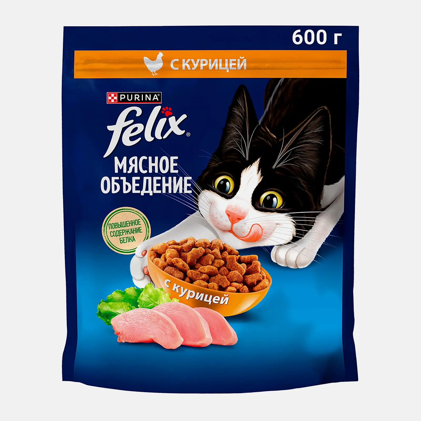 Сухой корм для кошек Мясное объедение с курицей Felix 600г - фото 2 Сухой корм для кошек Мясное объедение с курицей Felix 600г - фото 2